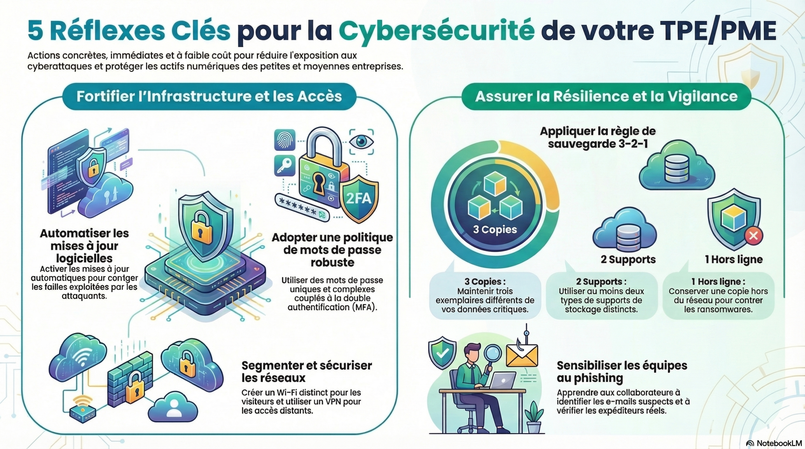 Infographie 5 réflexes cybersécurité TPE/PME — Techno Adepte